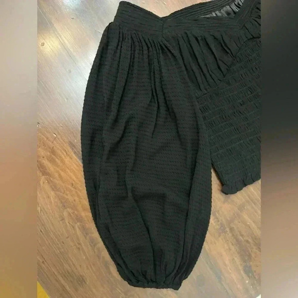 All Saints Sz 10 Tia Top Shirt Black Textured Lightweight Puff Sleeve Boho Chic - Picture 9 of 11